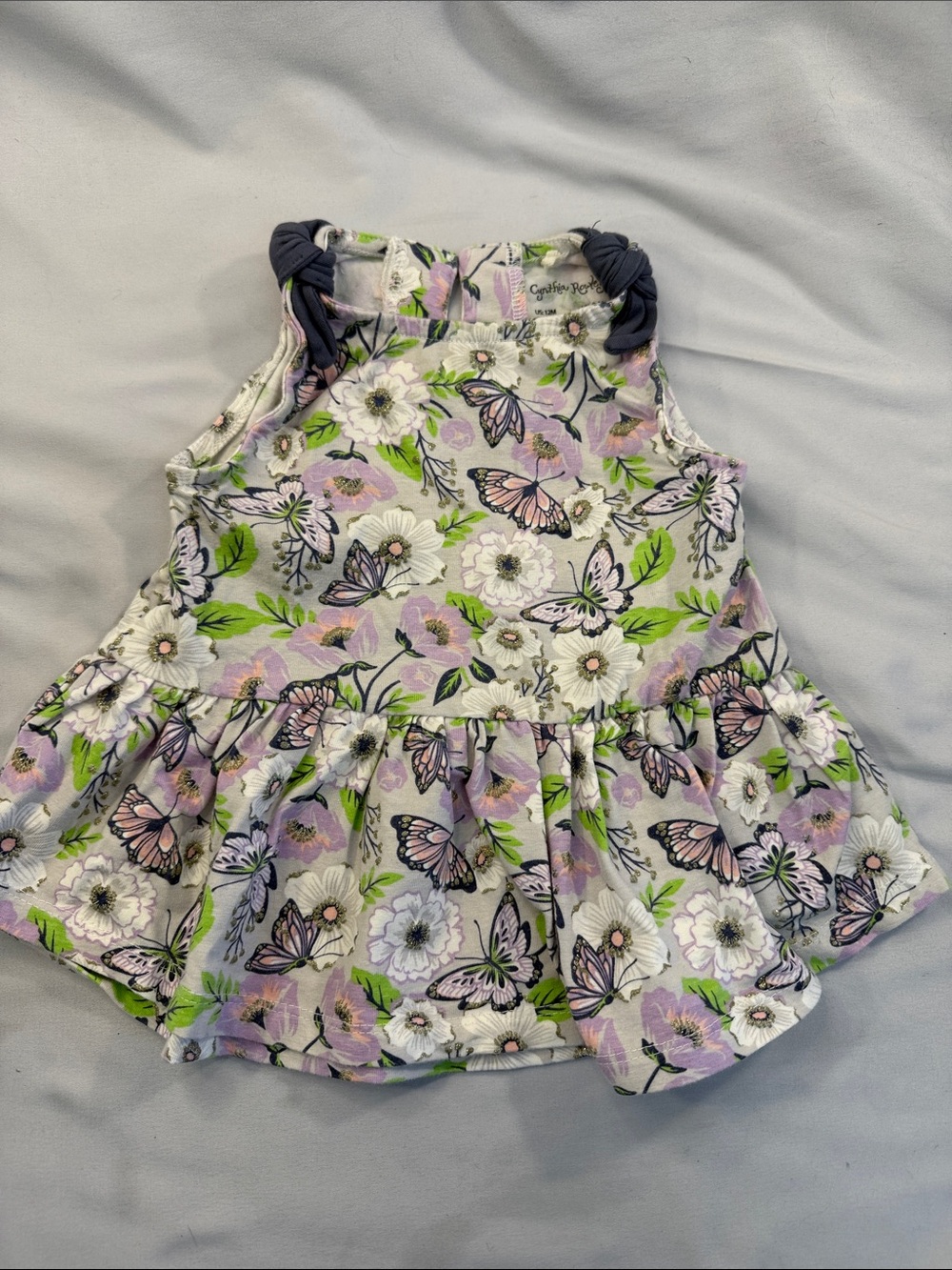 Cynthia Rowley Lavender, White & Green Butterfly Floral Tank Dress